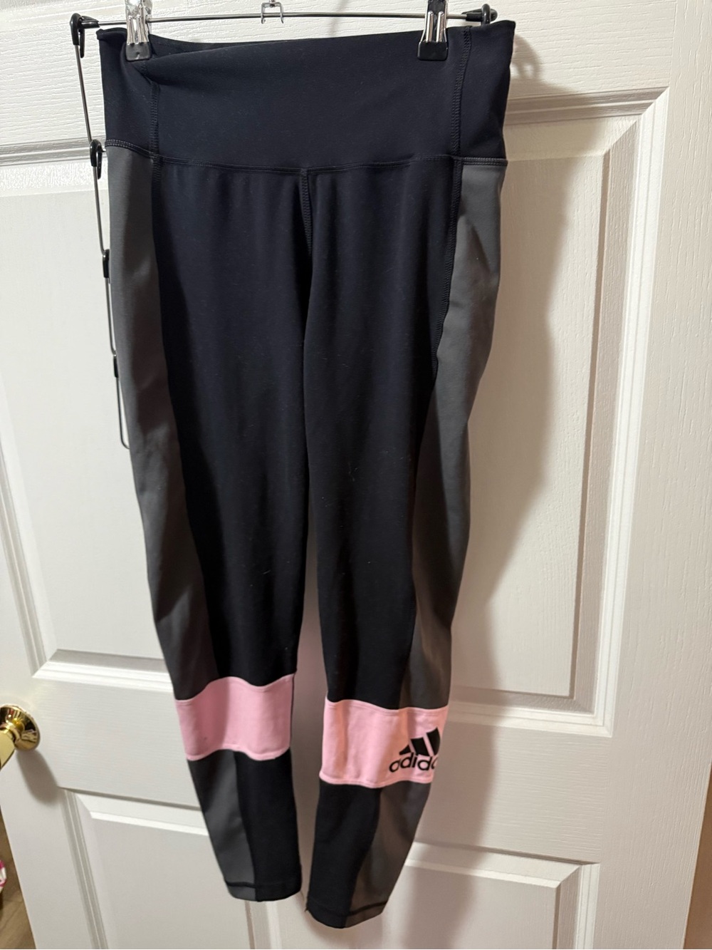 adidas Black, Gray & Pink Colorblock Girls' Leggings